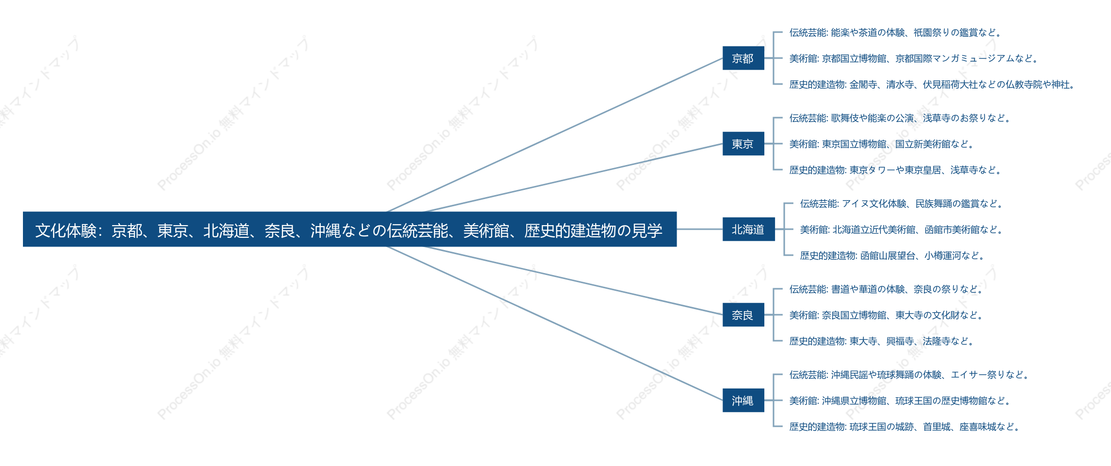文化体験：京都、東京、北海道、奈良、沖縄などの伝統芸能、美術館、歴史的建造物の見学