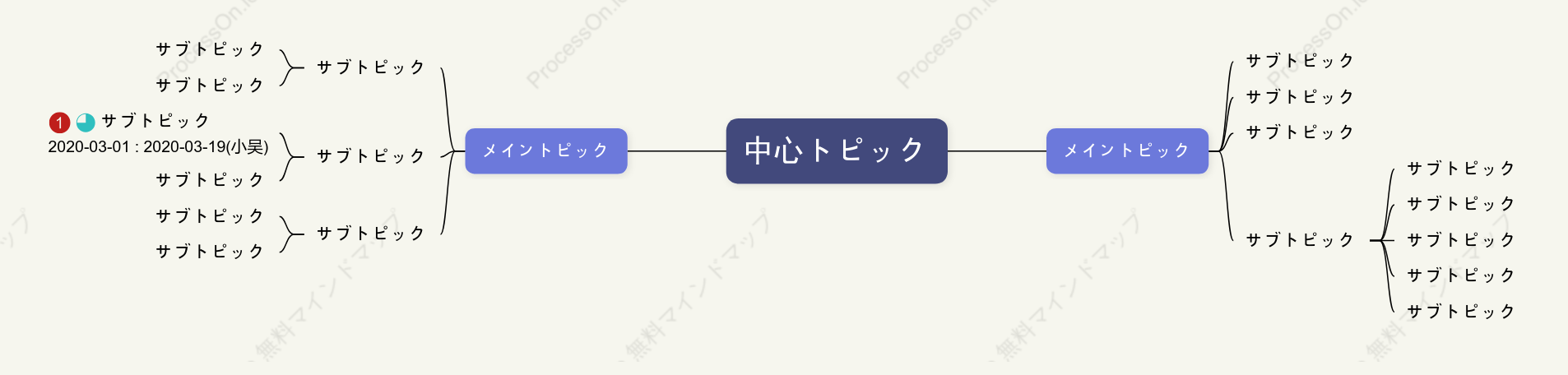 立体的な紫マインドマップ スタイルテンプレート