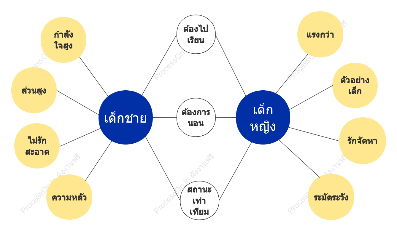 แผนที่ฟองสบู่คู่เปรียบเทียบสำหรับเด็กชายและเด็กหญิง