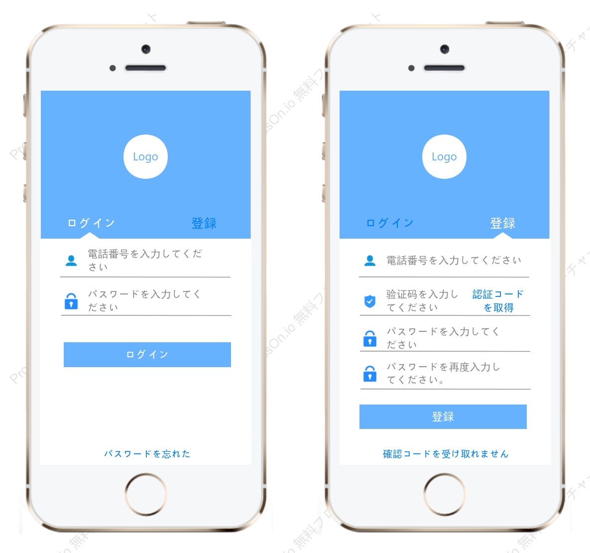 製品ログインと登録のプロトタイプ図