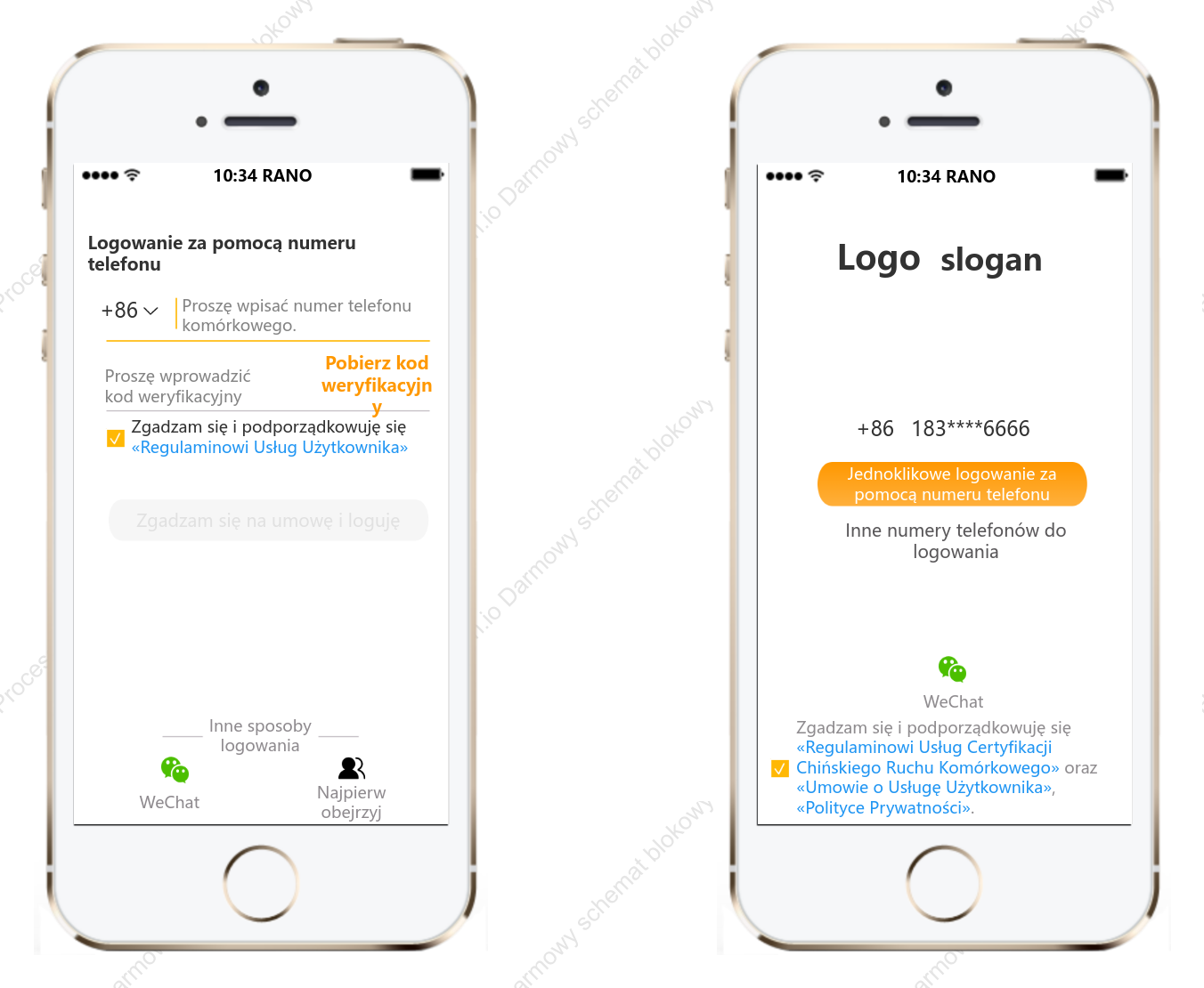Schemat prototypu interfejsu logowania aplikacji chińskiego produktu internetowego