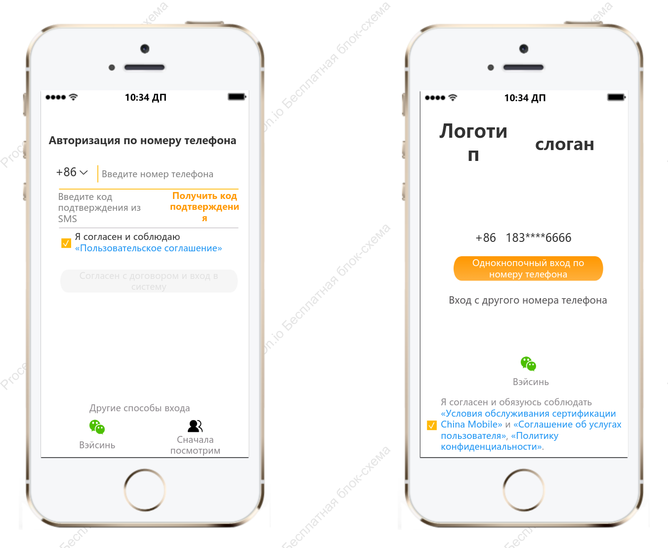 Схема прототипа интерфейса входа в приложение интернет-продукта