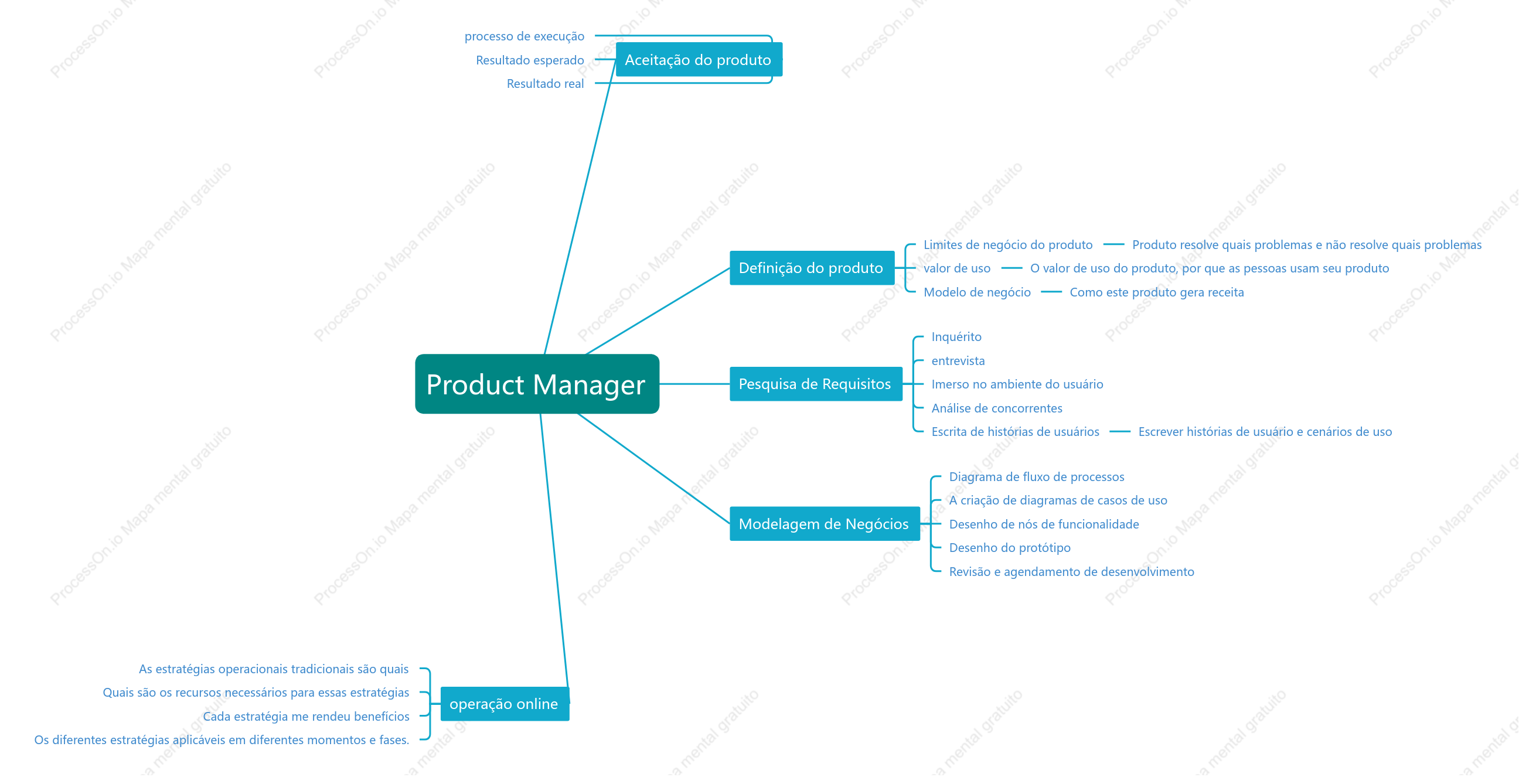 Mapa mental da função do gerente de produto