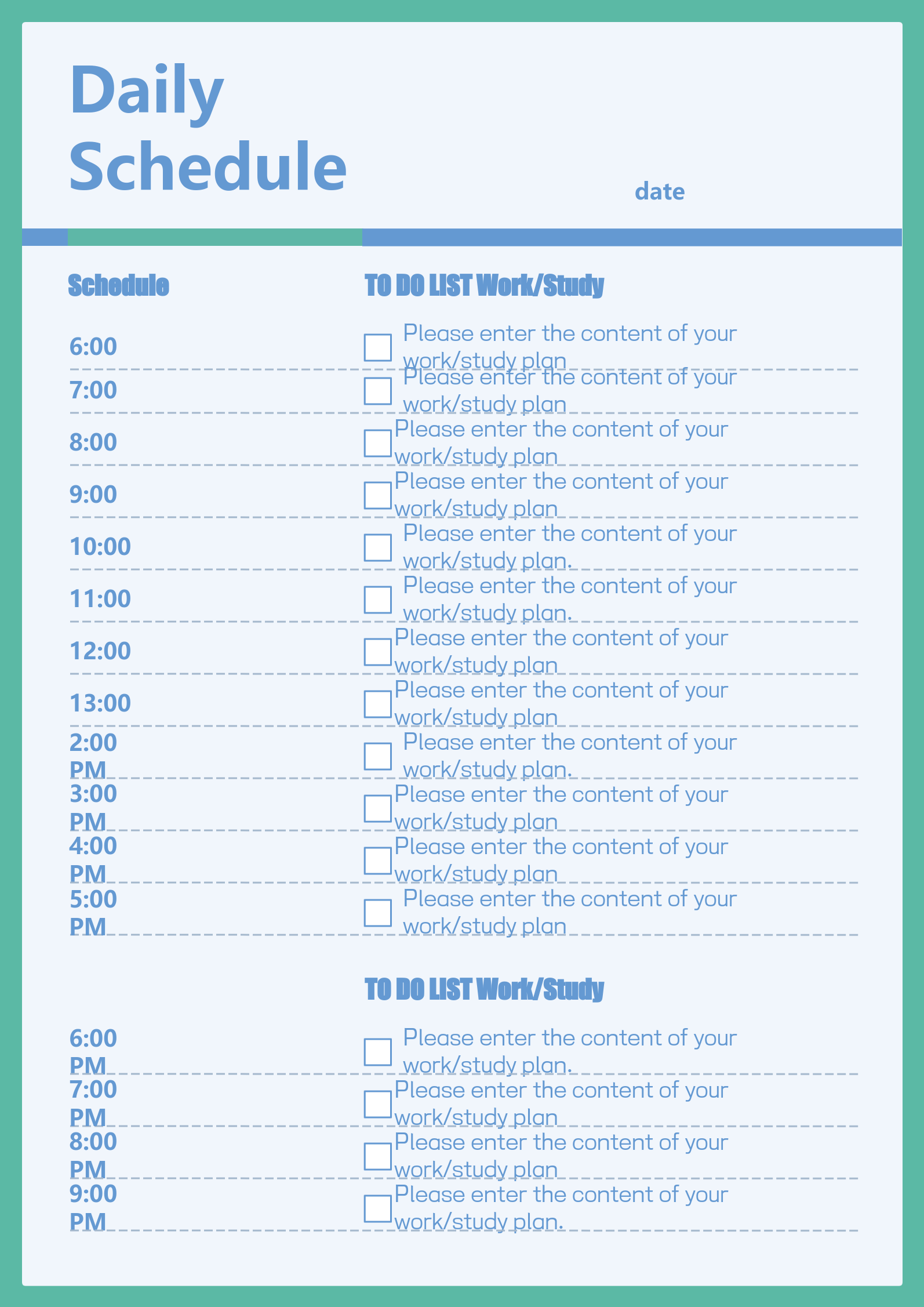 Daily planner template