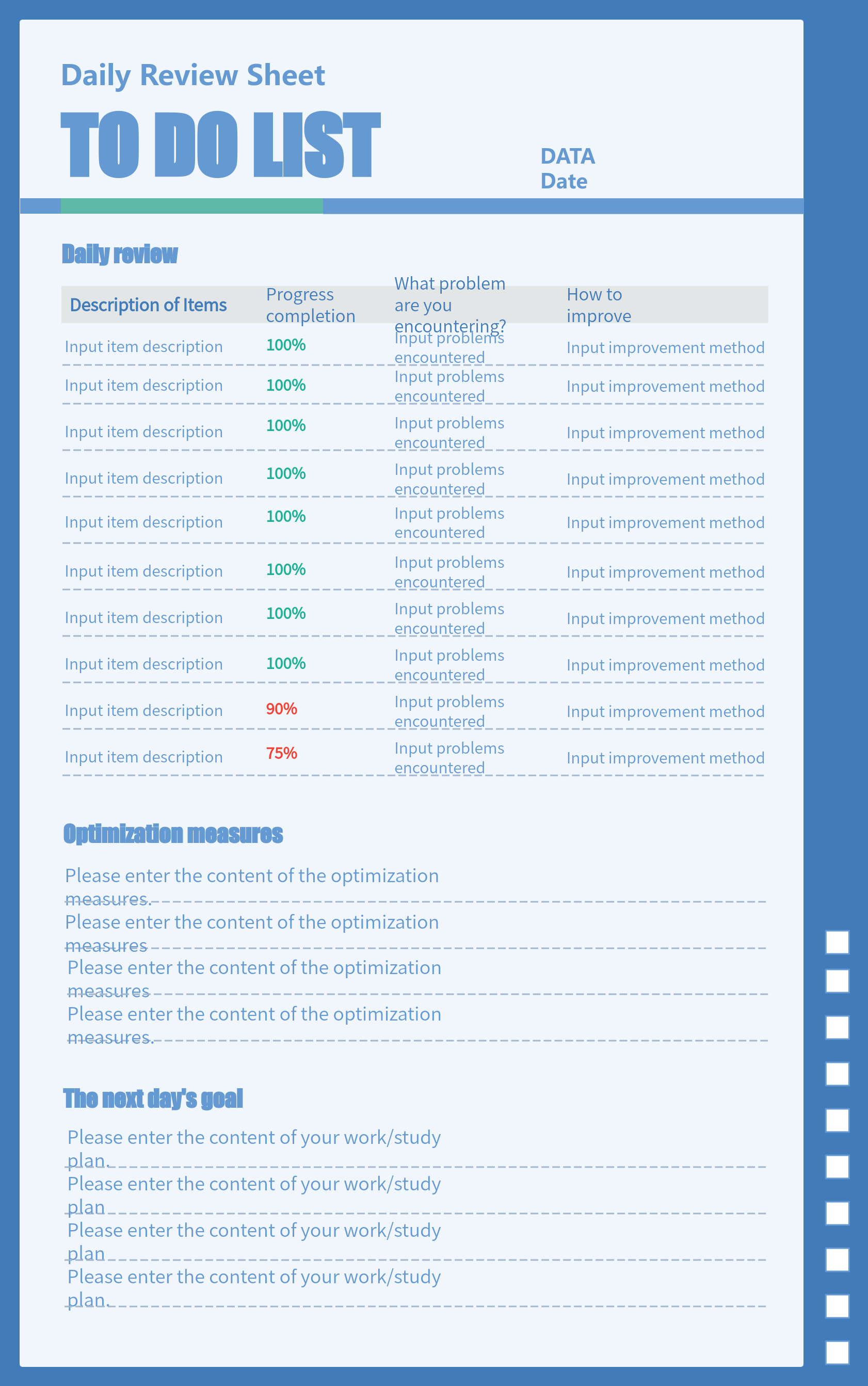 Daily review template