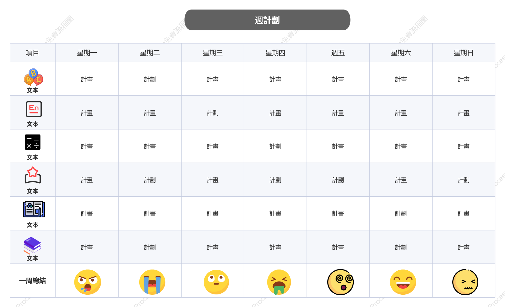 週計劃模板