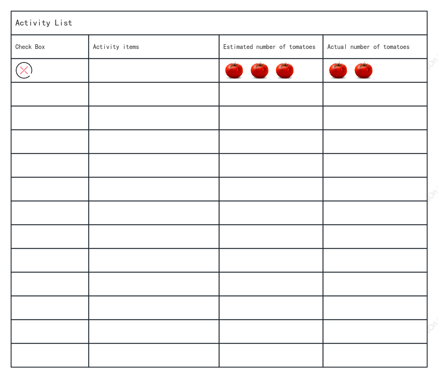 Pomodoro Technique Activity Checklist
