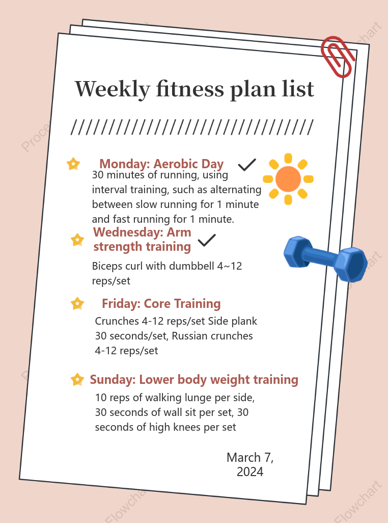 One-week fitness plan checklist