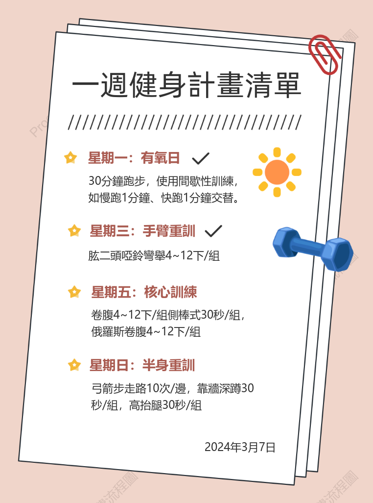 一週健身計畫清單