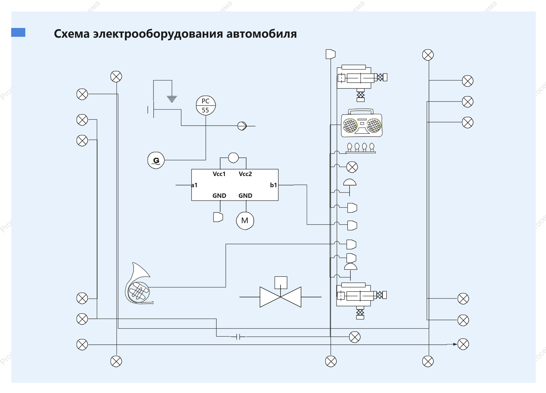 Схема электрооборудования автомобиля