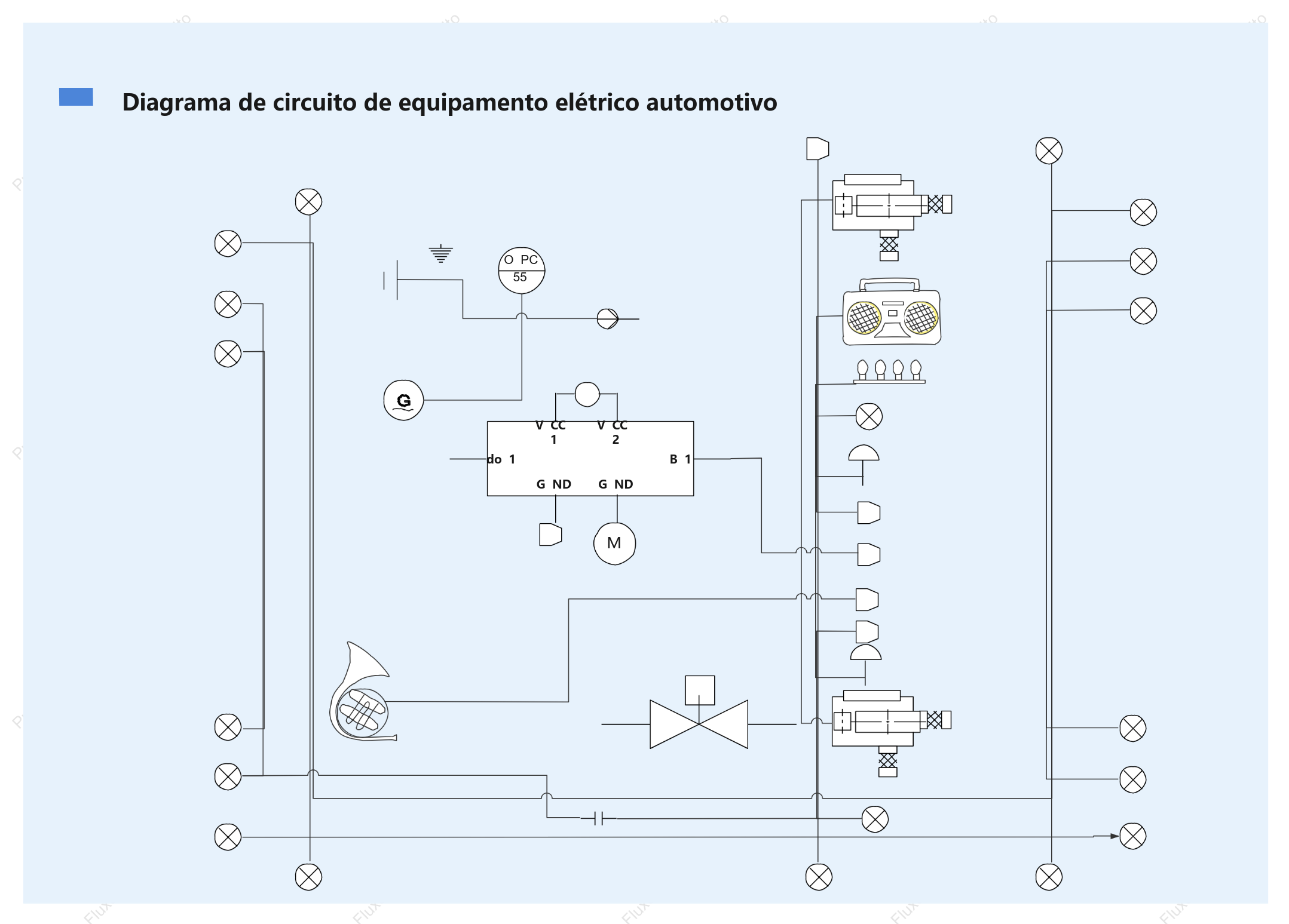 Diagrama de circuito de equipamento elétrico automotivo