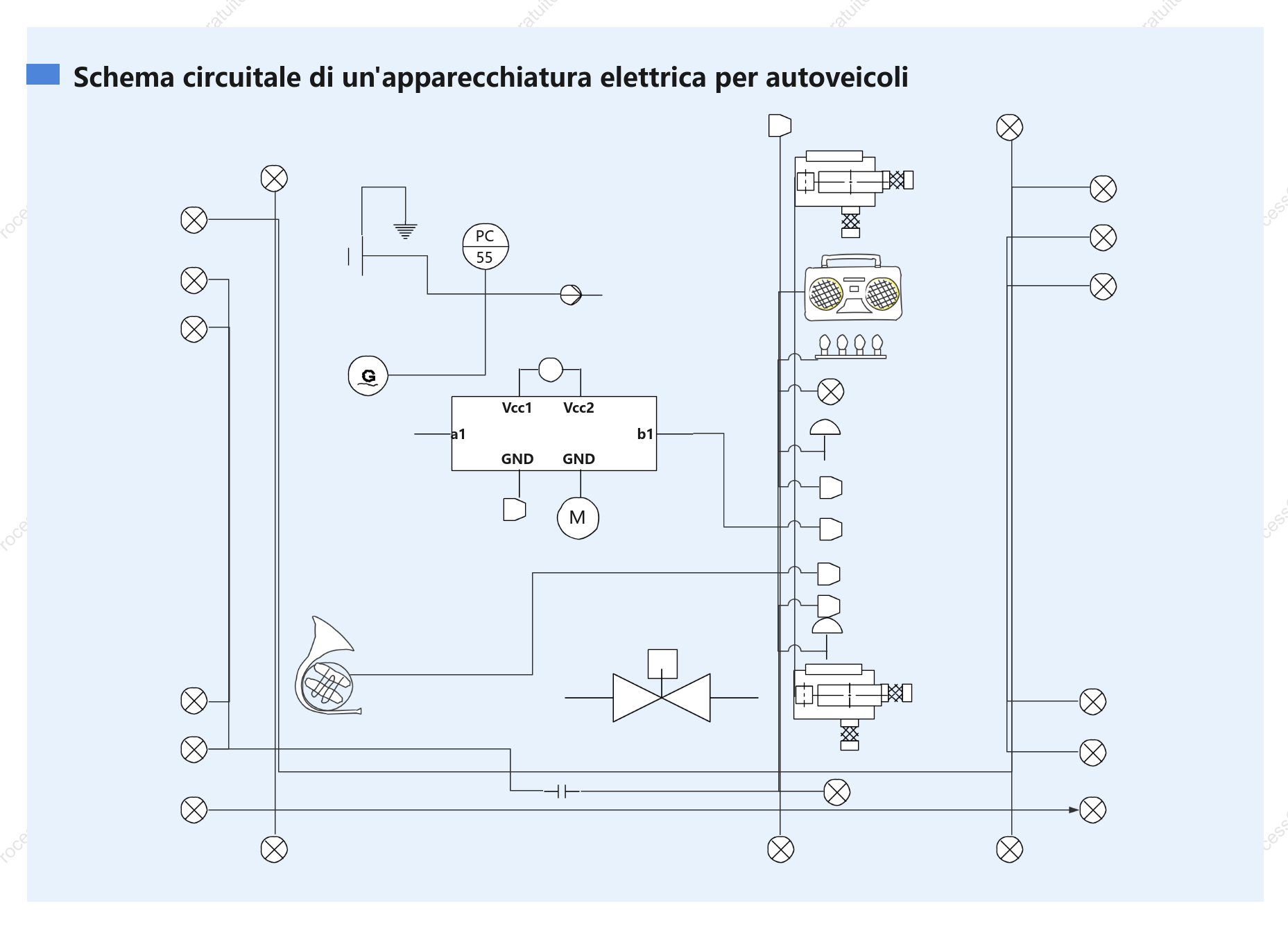 Schema circuitale di un'apparecchiatura elettrica per autoveicoli