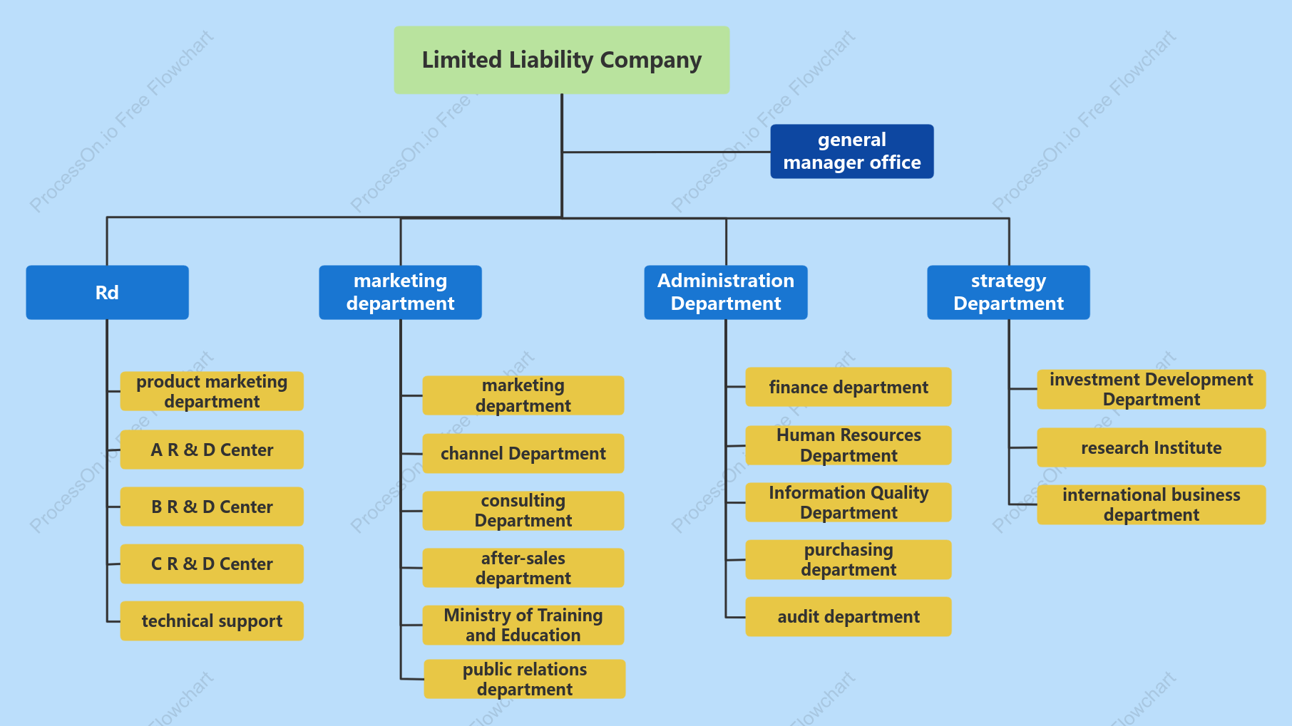 Corporate line functional organizational chart