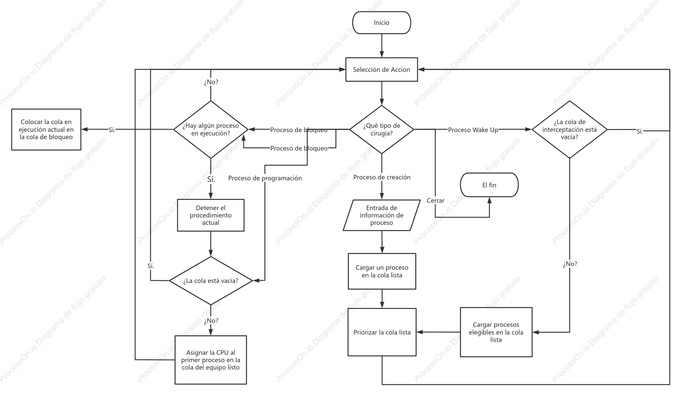 Diagrama de flujo del programa de gestión de procesos