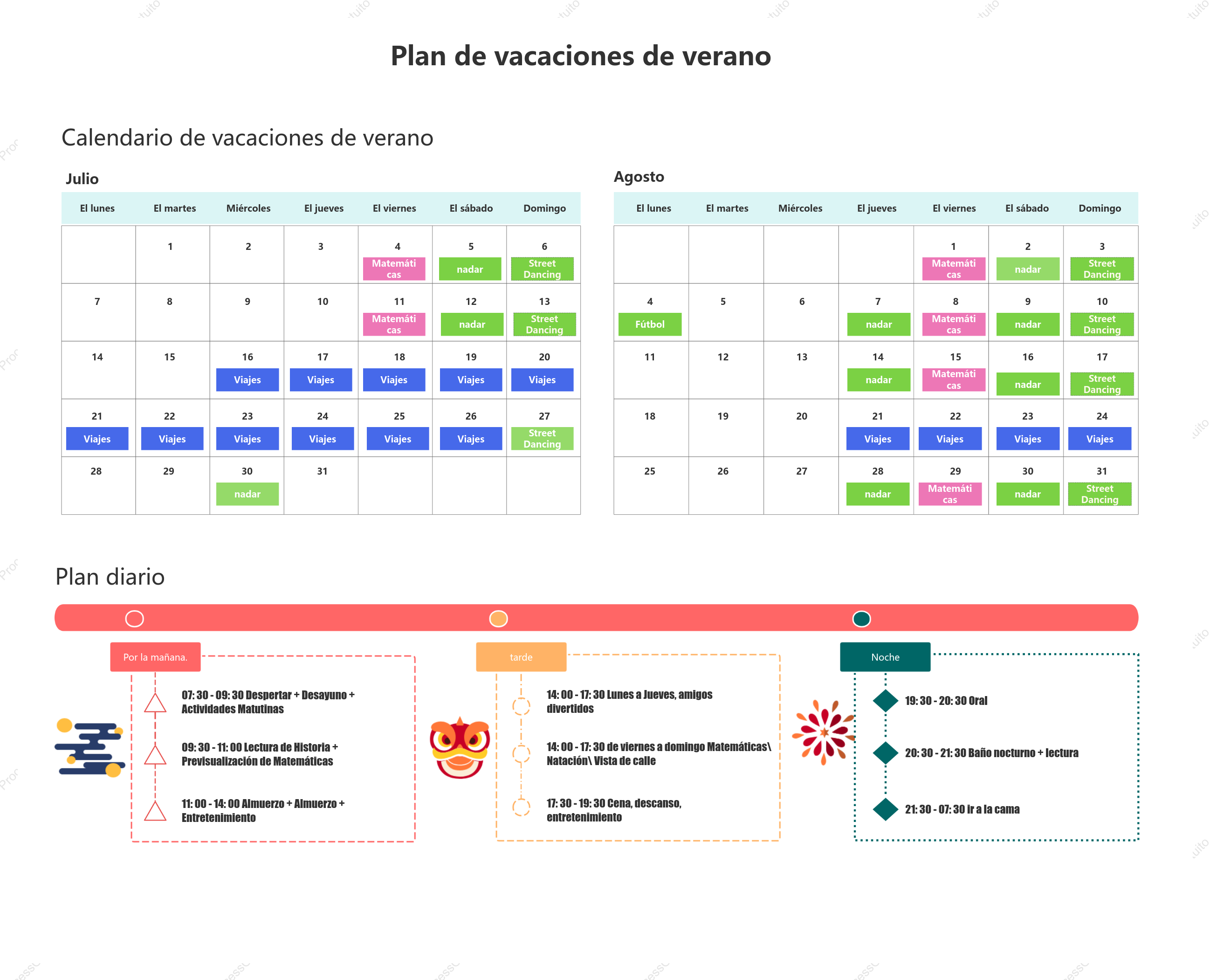Calendario de planificación de verano para estudiantes