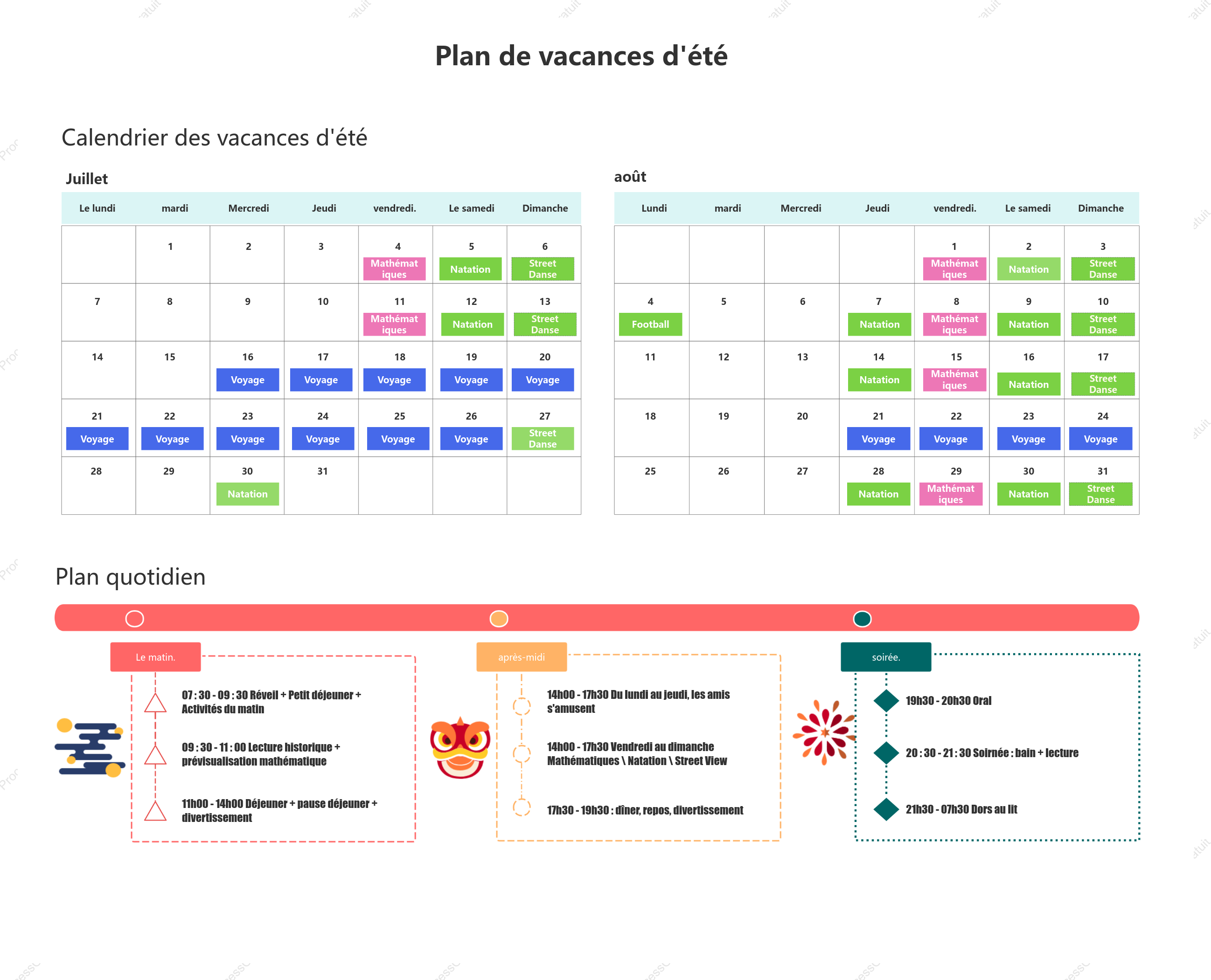 Calendrier de planification des vacances d'été pour les élèves