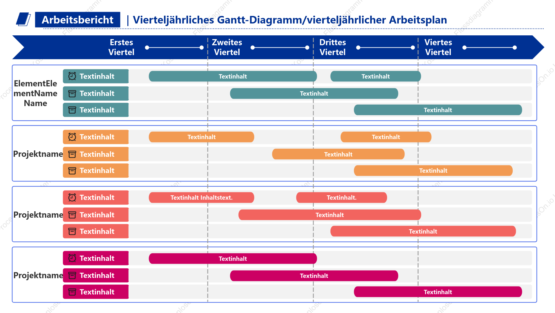 Gantt-Diagramm – Vierteljährlicher Arbeitsplan