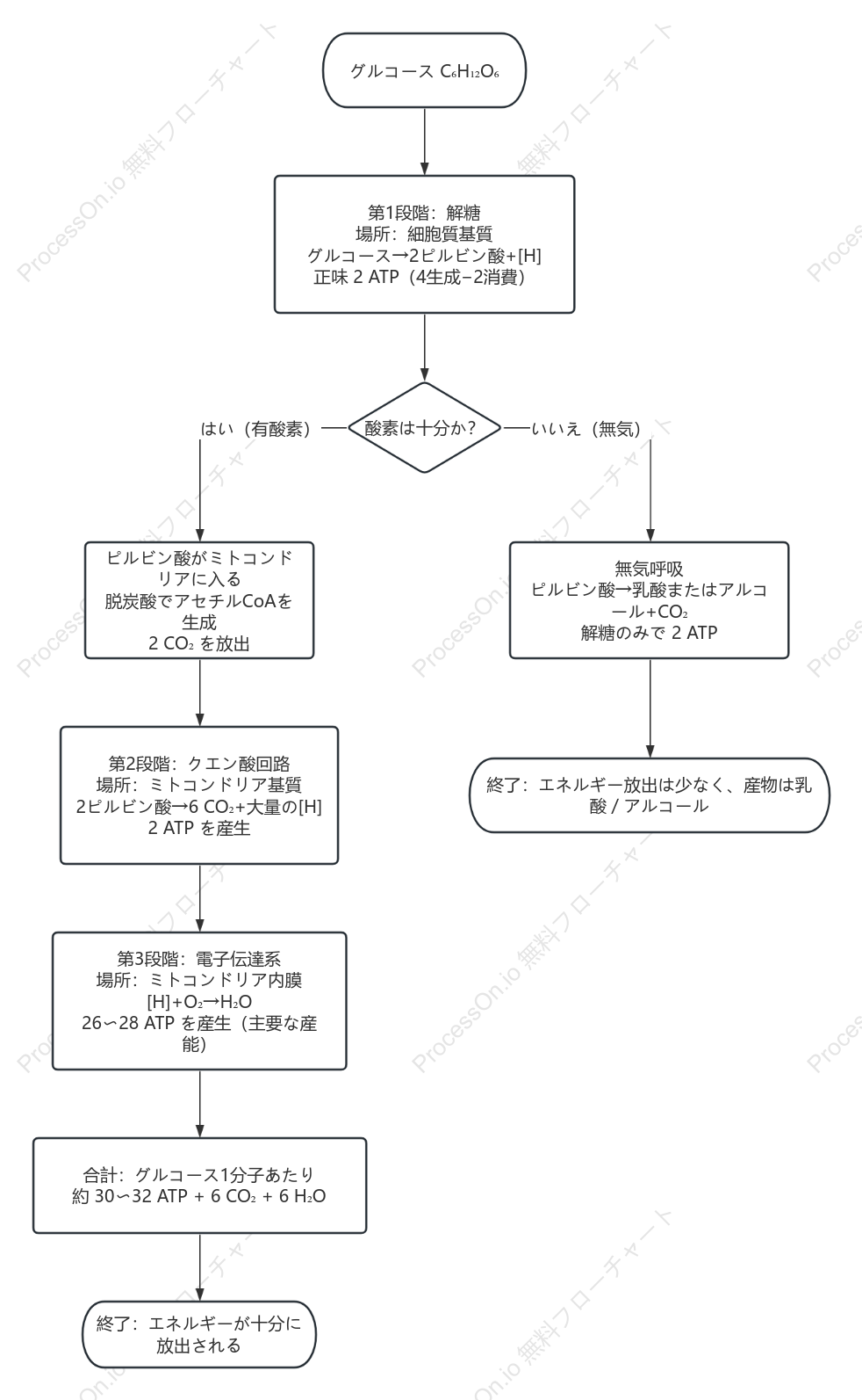 細胞呼吸の三段階フロー図